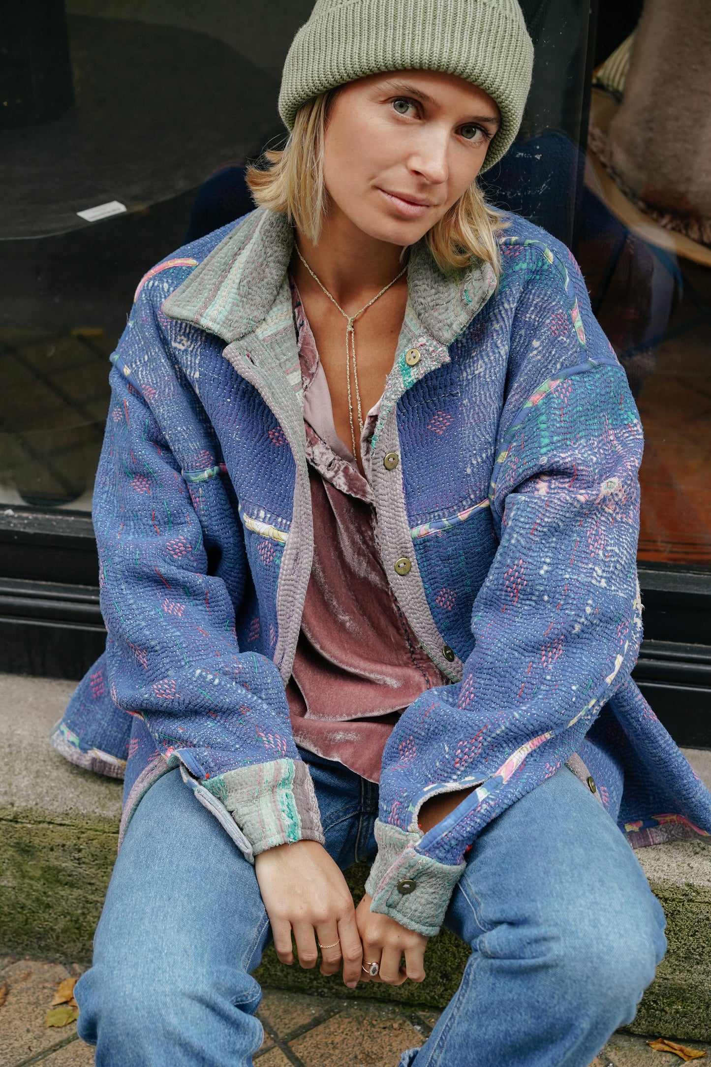 THE BLUE ISLAND - Lilac Sequin Kantha Jacket