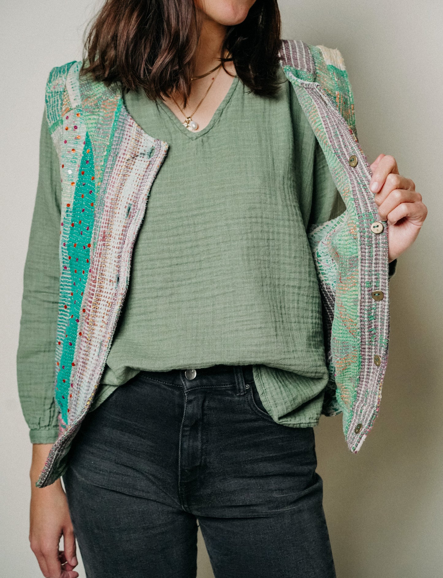 L'ÎLE BLEUE - Gilet Kantha Sequins