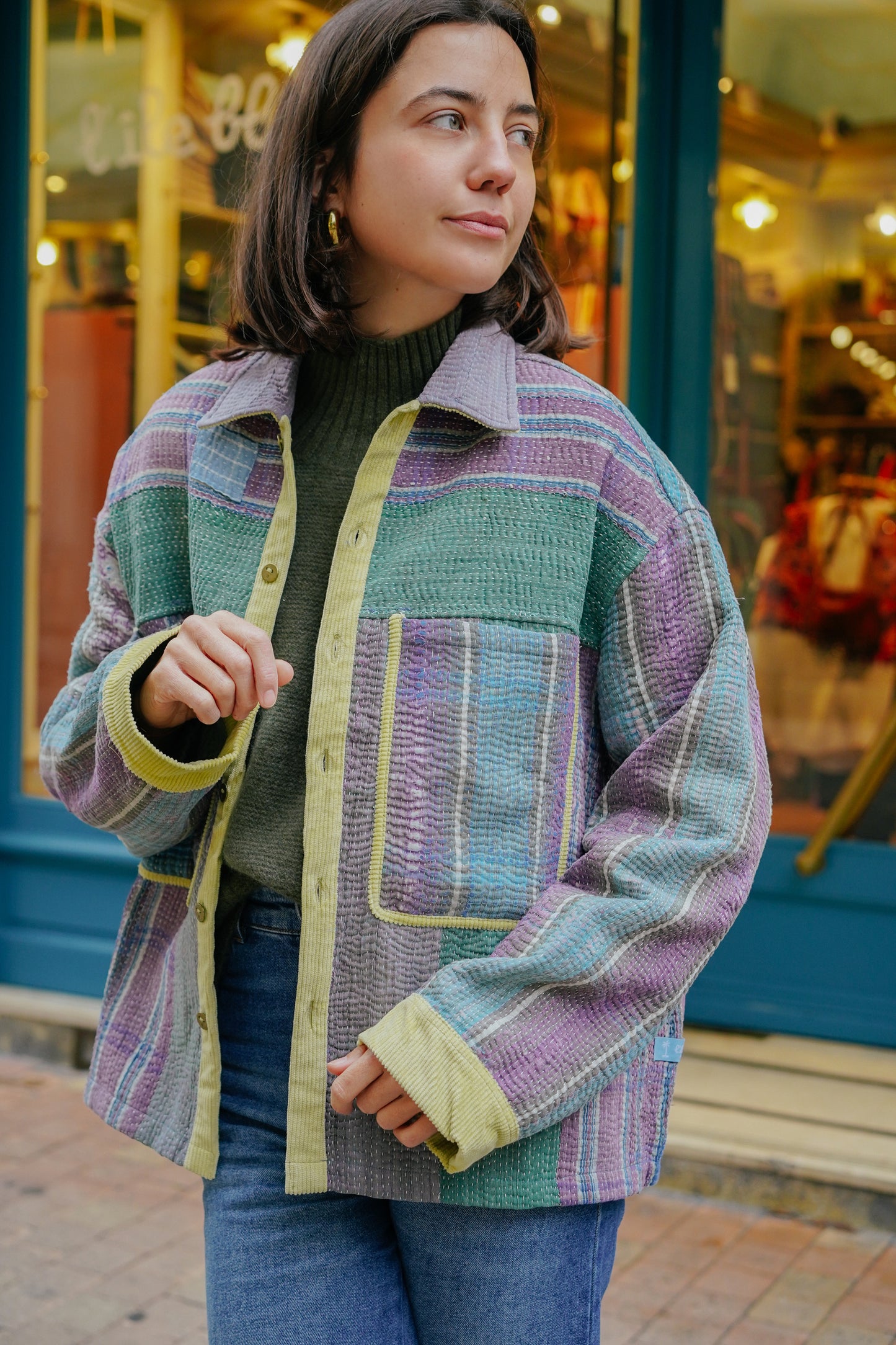 THE BLUE ISLAND - Kantha Yellow Corduroy Jacket