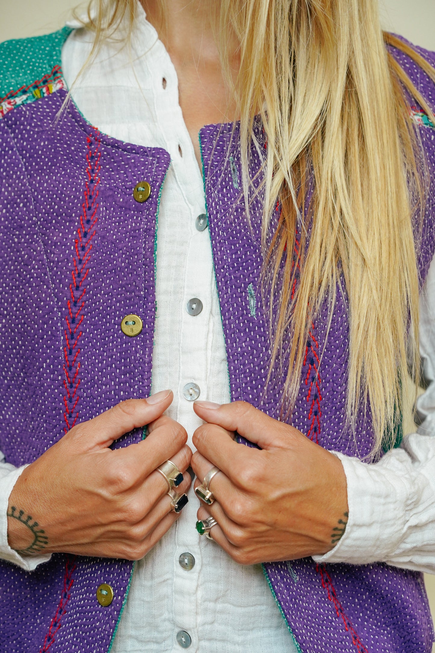 THE BLUE ISLAND - Fringed Kantha Vest