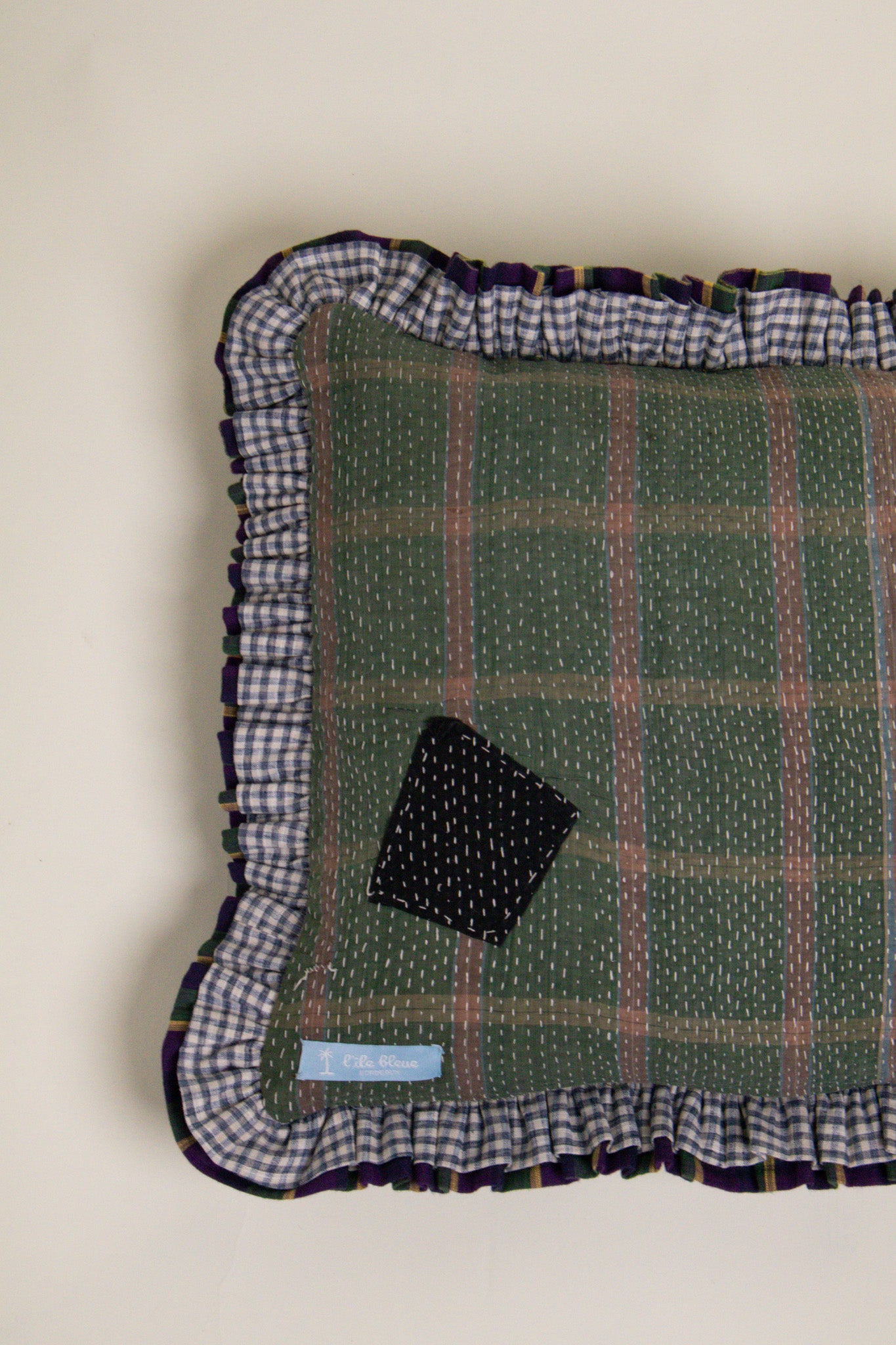 L'ÎLE BLEUE - Housse de Coussin Kantha Tartan