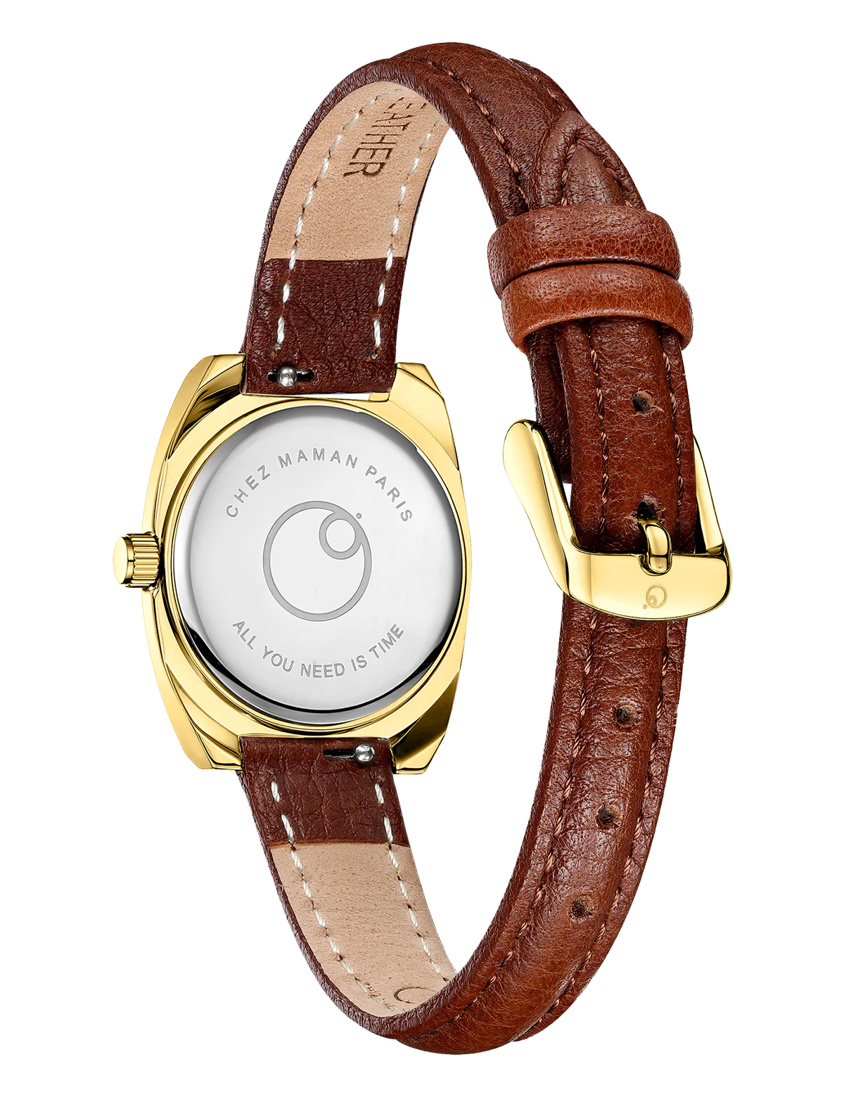 CHEZ MAMAN - MONTRE MAGNUM EN CUIR GOLD BASIL GREEN