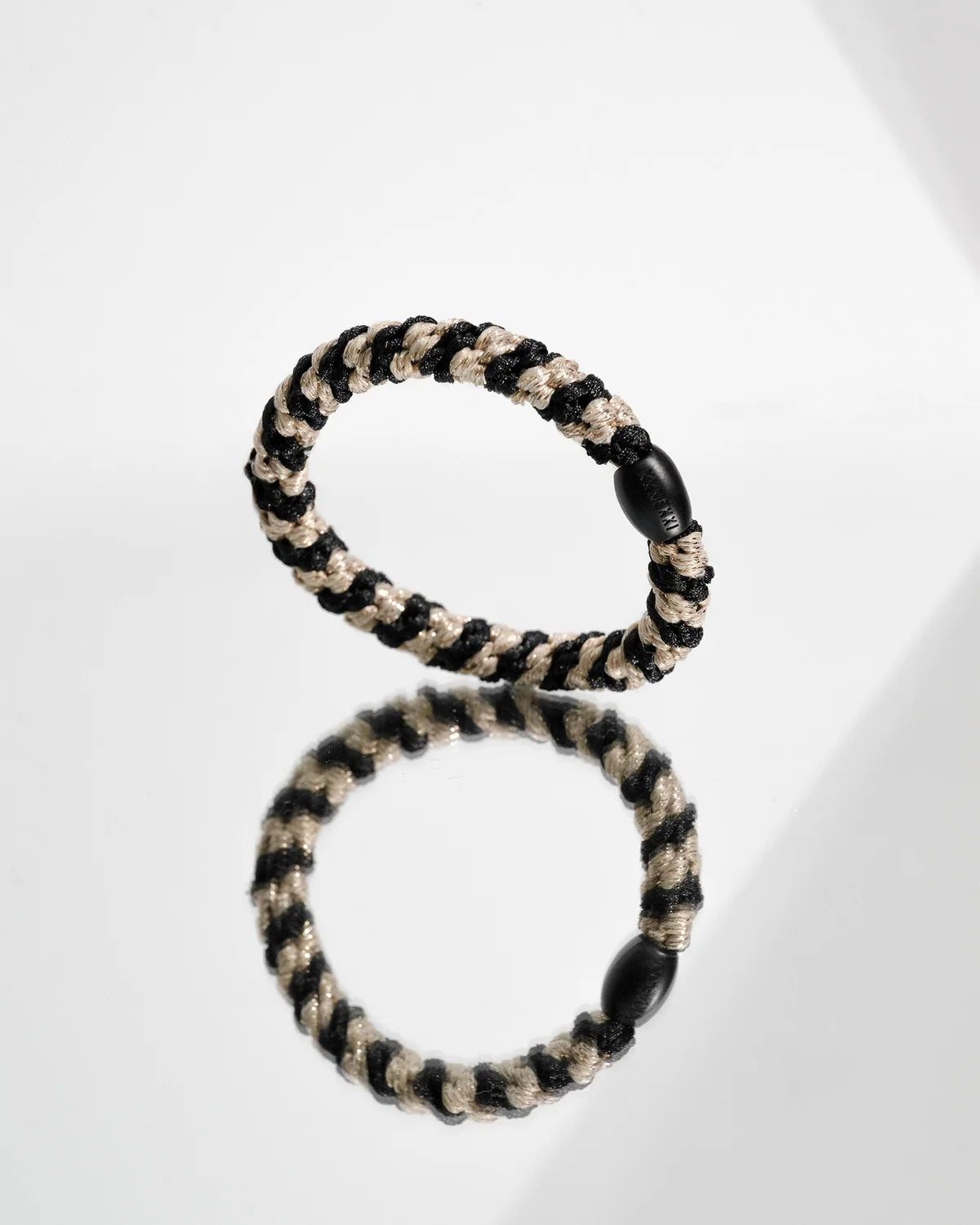 Élastique à cheveux Kknekki Black Beige Glitter Stripe noir et beige profil