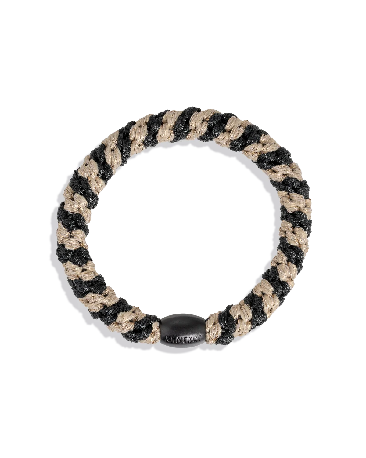 Élastique à cheveux Kknekki Black Beige Glitter Stripe noir et beige
