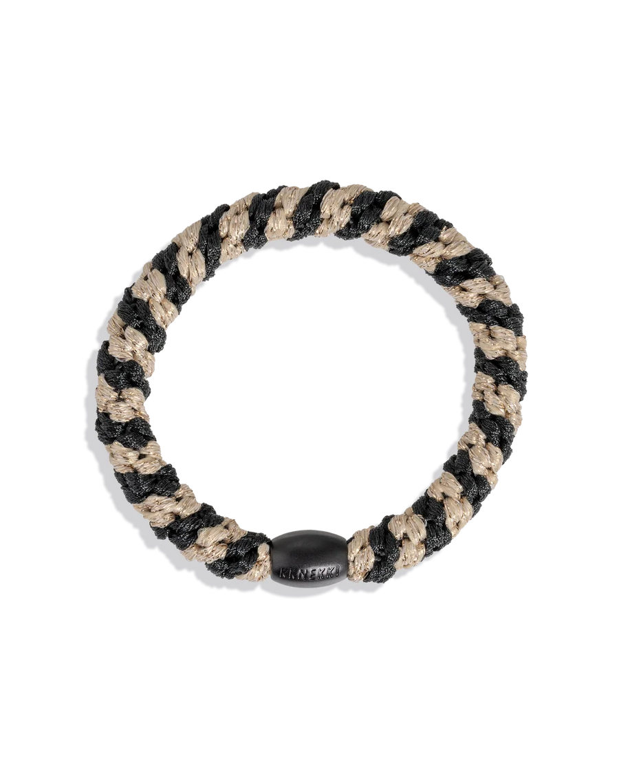Élastique à cheveux Kknekki Black Beige Glitter Stripe noir et beige