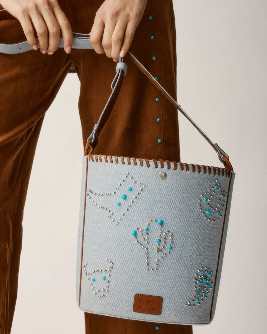 ARIZONA LOVE - Sac en denim avec finition cloutés et cuir "pierce bag"