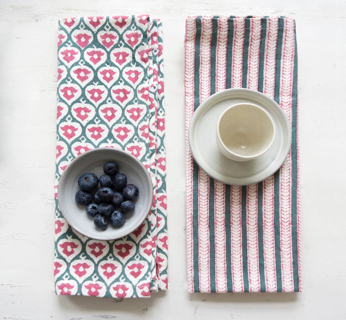 Torchon de cuisine Rozablue Funkystripes fraises rose et bleu, vue supplémentaire