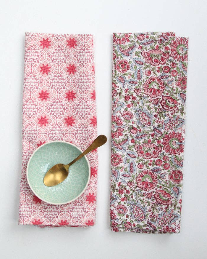 Torchon de cuisine Rozablue fleurs sauvages rose imprimé main, autre angle