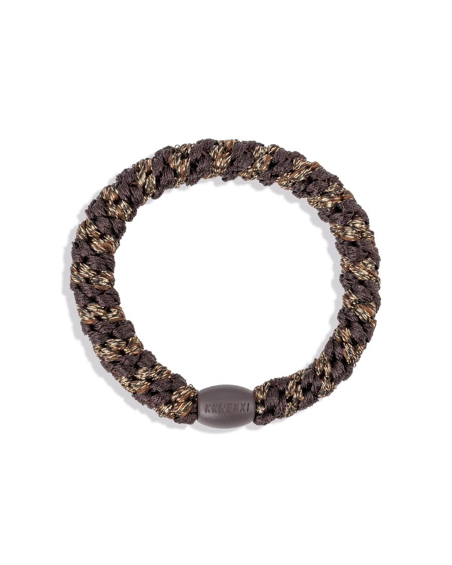 Élastique à cheveux Kknekki Brown Coffee Glitter Stripe brun café