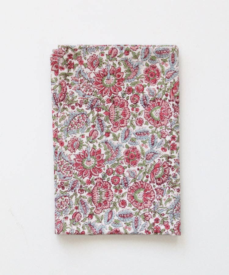 Torchon de cuisine Rozablue fleurs sauvages rose imprimé main, vue complémentaire