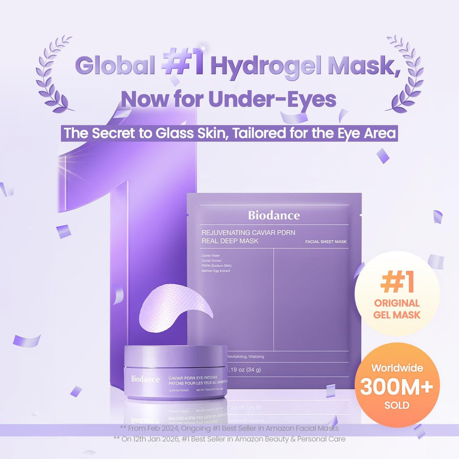 Patchs yeux Caviar PDRN Biodance en hydrogel, détail du packaging