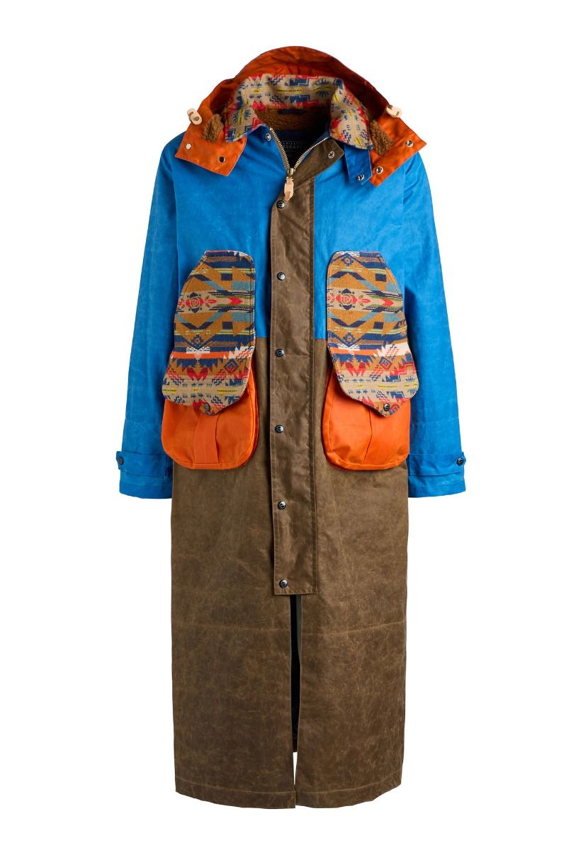 Parka femme Manifattura Ceccarelli Native longue bleu et orange, vue principale