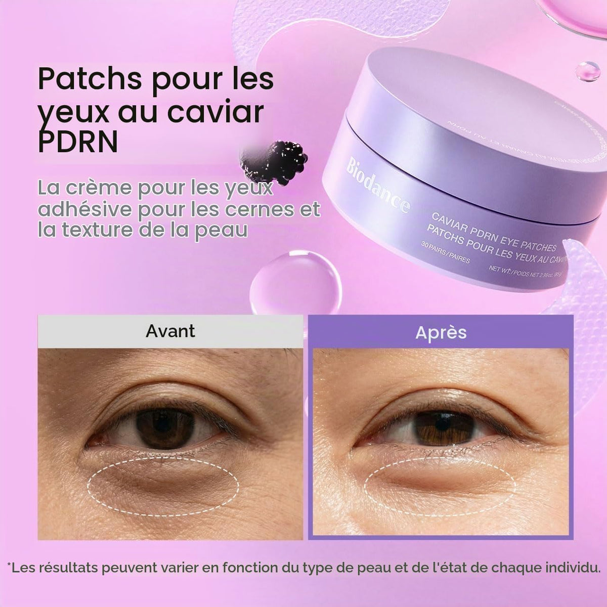 Patchs yeux Caviar PDRN Biodance en hydrogel, autre angle