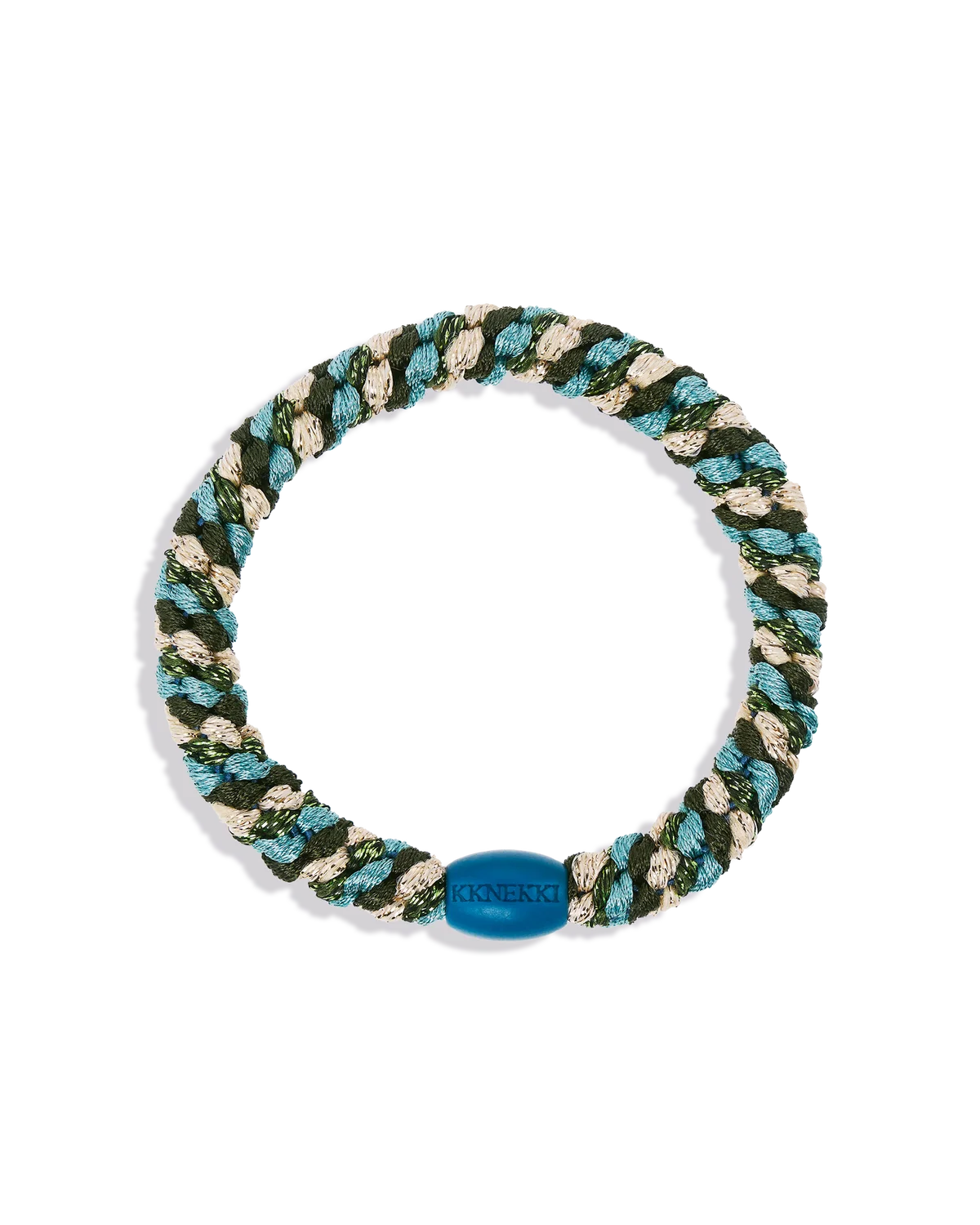 Gros plan sur l'élastique Kknekki Mix Army Teal tressé