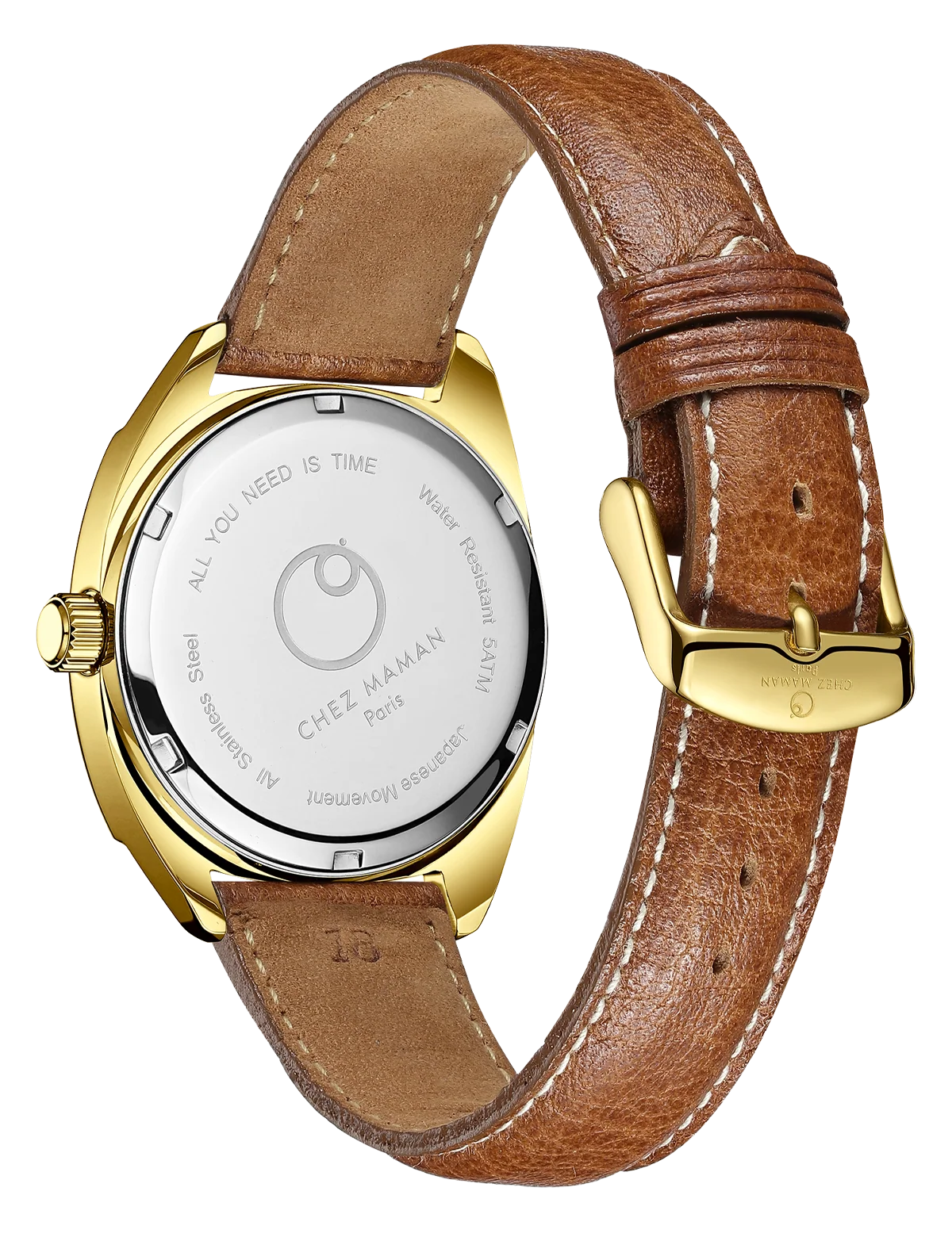 Montre Chez Maman Apollo Gold Moon cuir marron, troisième vue