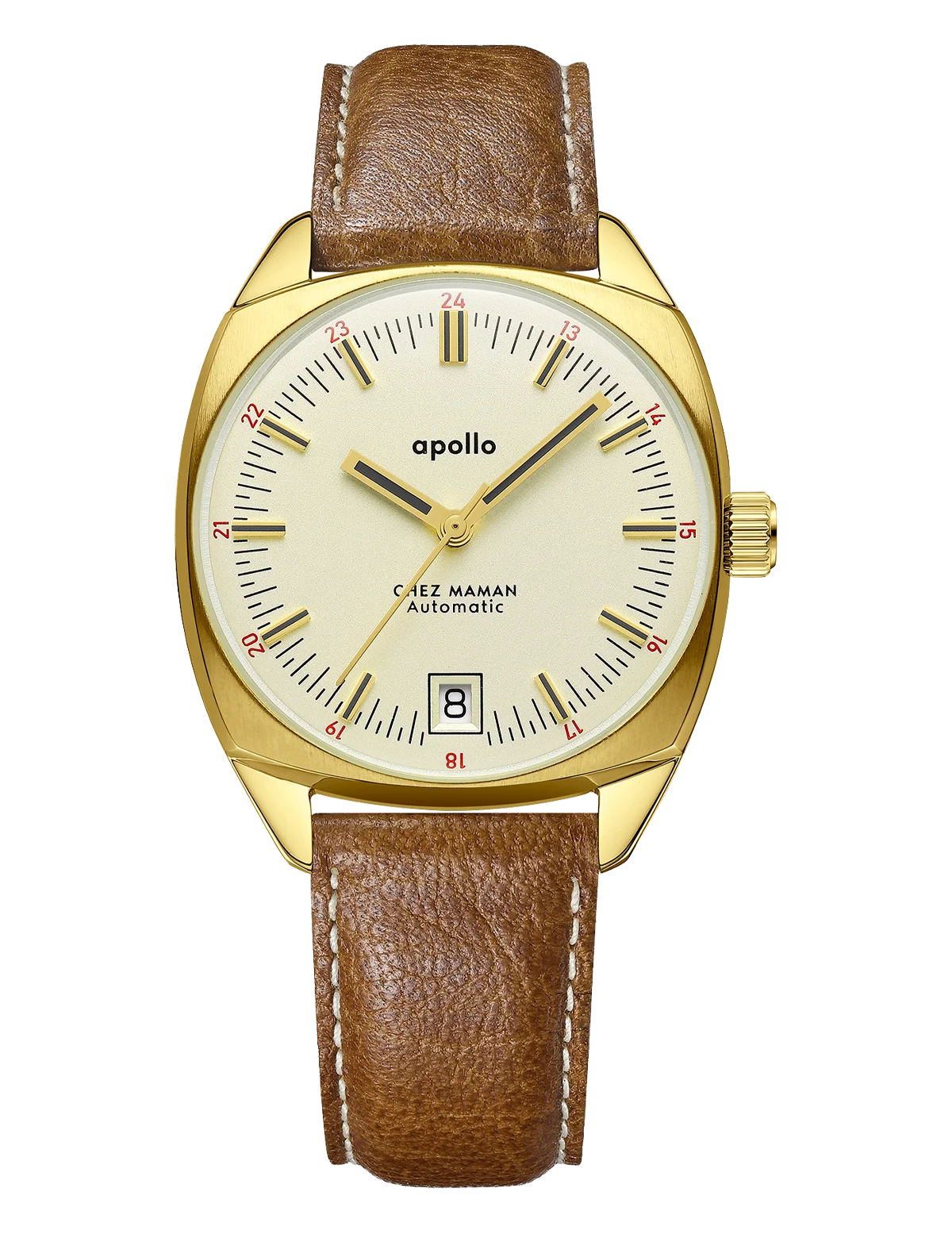 Montre Chez Maman Apollo Gold Moon cuir marron, vue principale