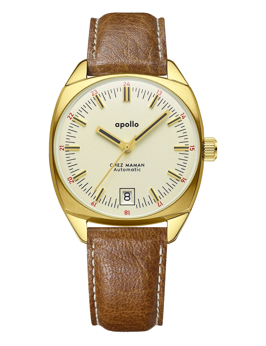 Montre Chez Maman Apollo Gold Moon cuir marron, vue principale