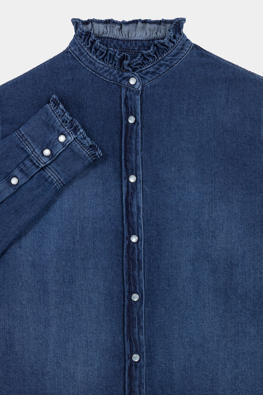 Chemise femme Acquaverde Gaby en denim léger à col victorien