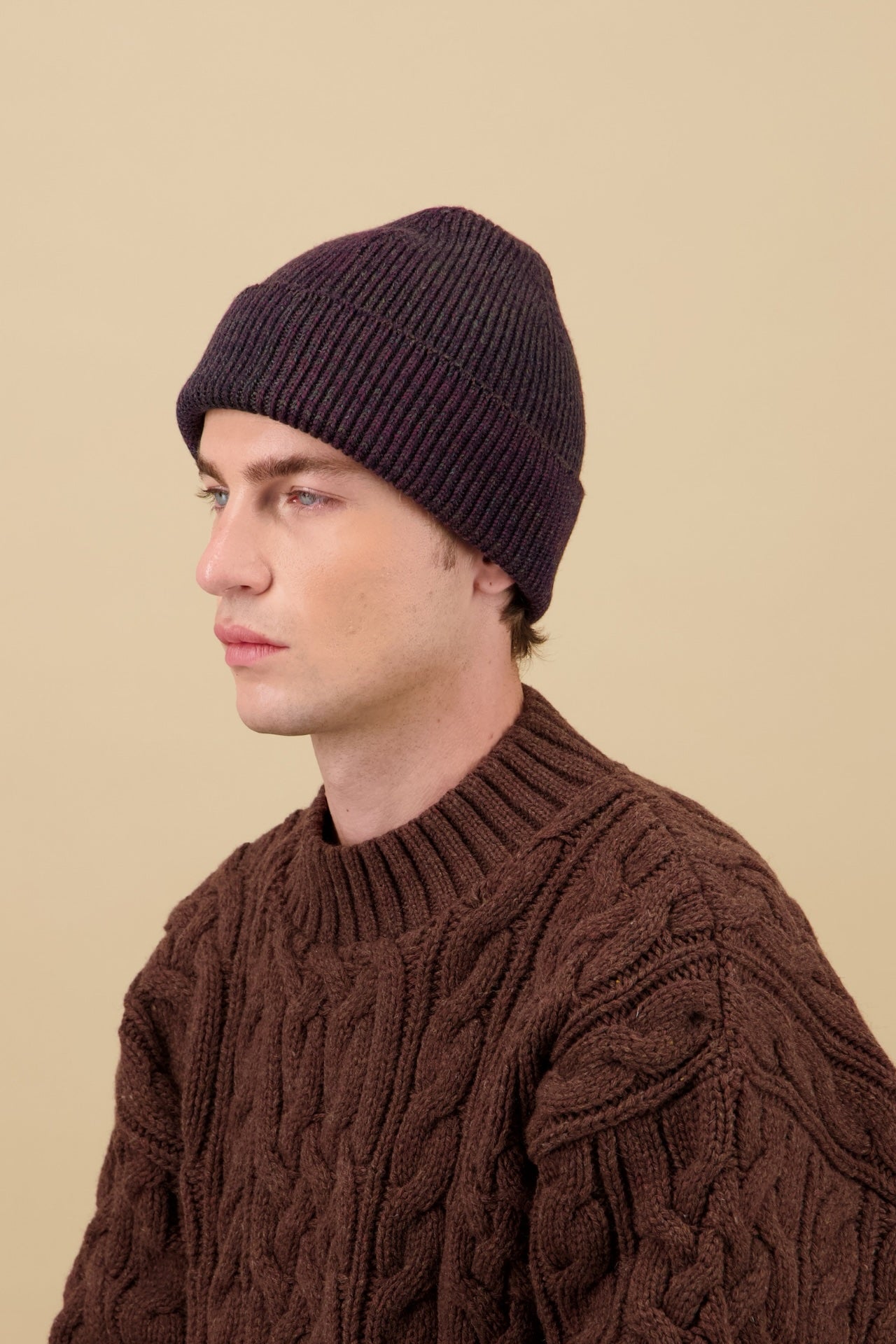 NITTO KNITWEAR - Bonnet Ara Chiné Bordeaux/ Kaki