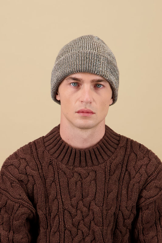 NITTO KNITWEAR - Bonnet Ara Chiné Taupe/ Écru