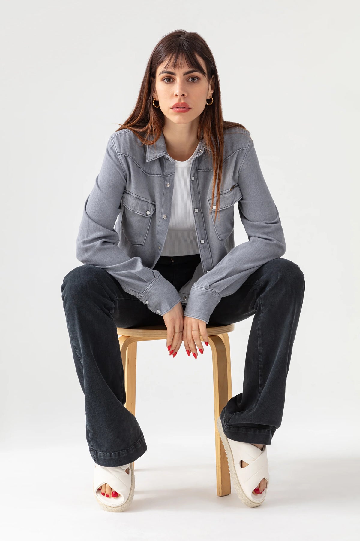 Chemise Acquaverde Clyde en denim Used Grey, vue de profil