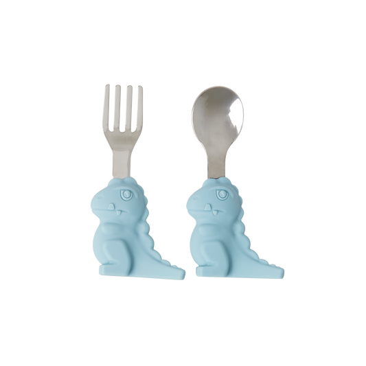 RICE - Couverts Enfant Dino en Acier Inoxydable - Bleu Clair