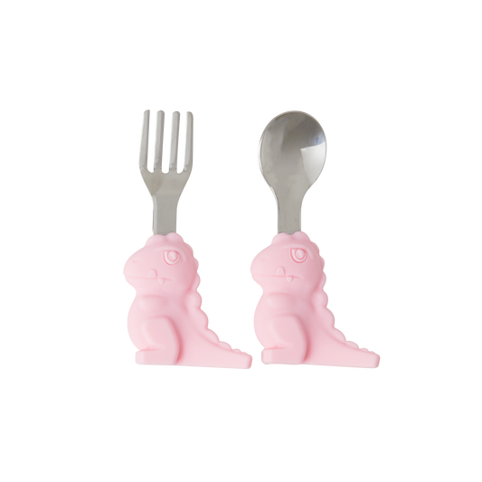 RICE - Couverts Enfant Dino en Acier Inoxydable - Rose