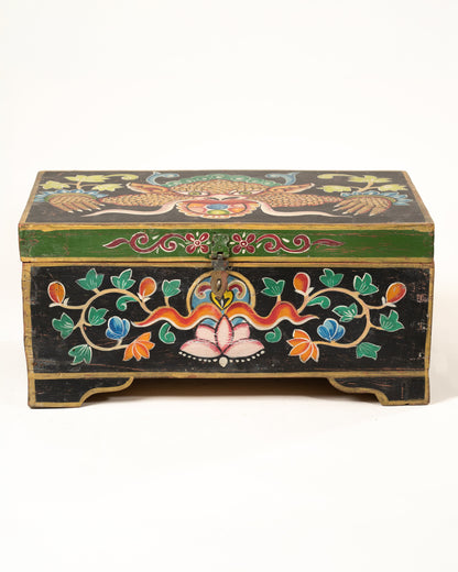 L'ÎLE BLEUE - COFFRE NOIR PEINT À LA MAIN