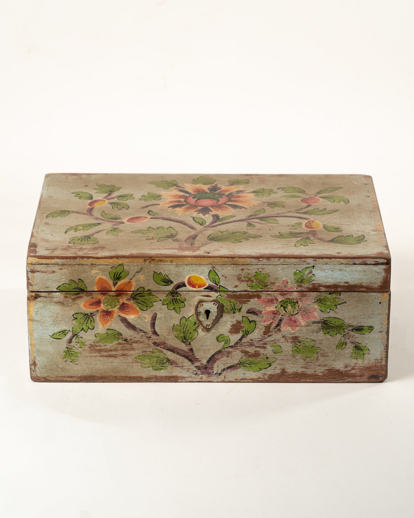L'ÎLE BLEUE - COFFRE FLEUR PEINT À LA MAIN