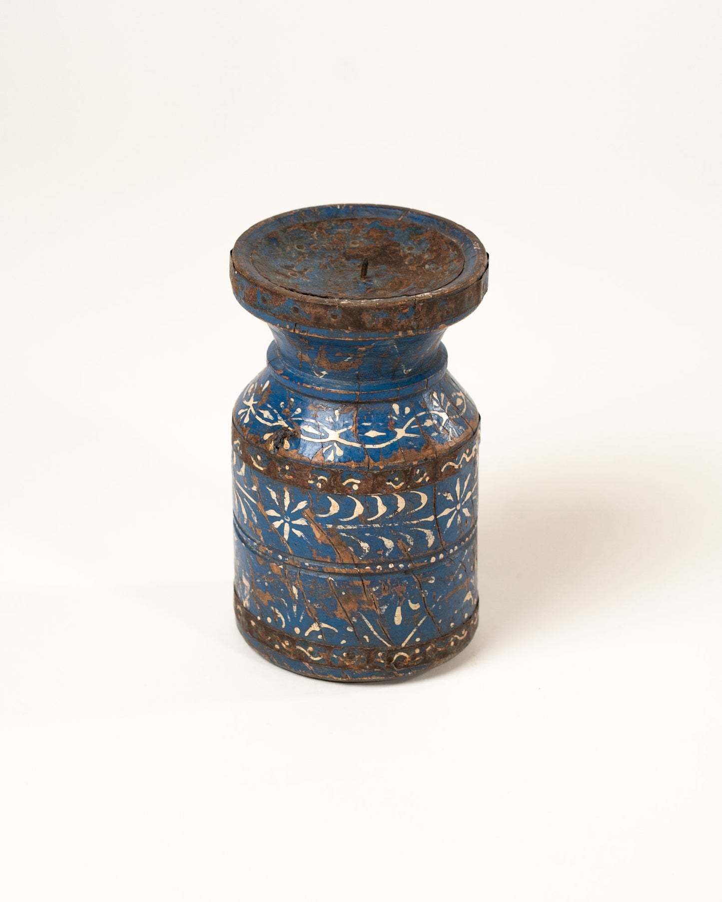 L'ÎLE BLEUE - BOUGEOIR EN BOIS PEINT À LA MAINS BLEU