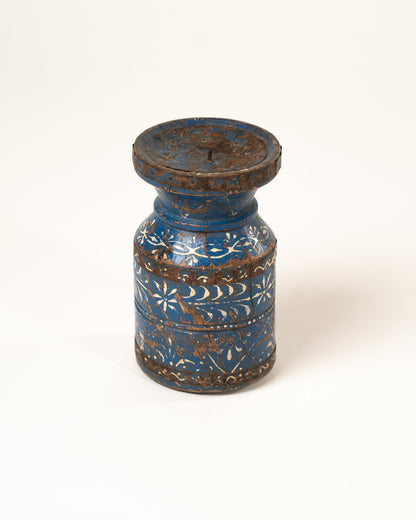 L'ÎLE BLEUE - BOUGEOIR EN BOIS PEINT À LA MAINS BLEU