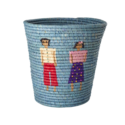 RICE - Panier de Rangement Rond en Raphia - Bleu - People Design