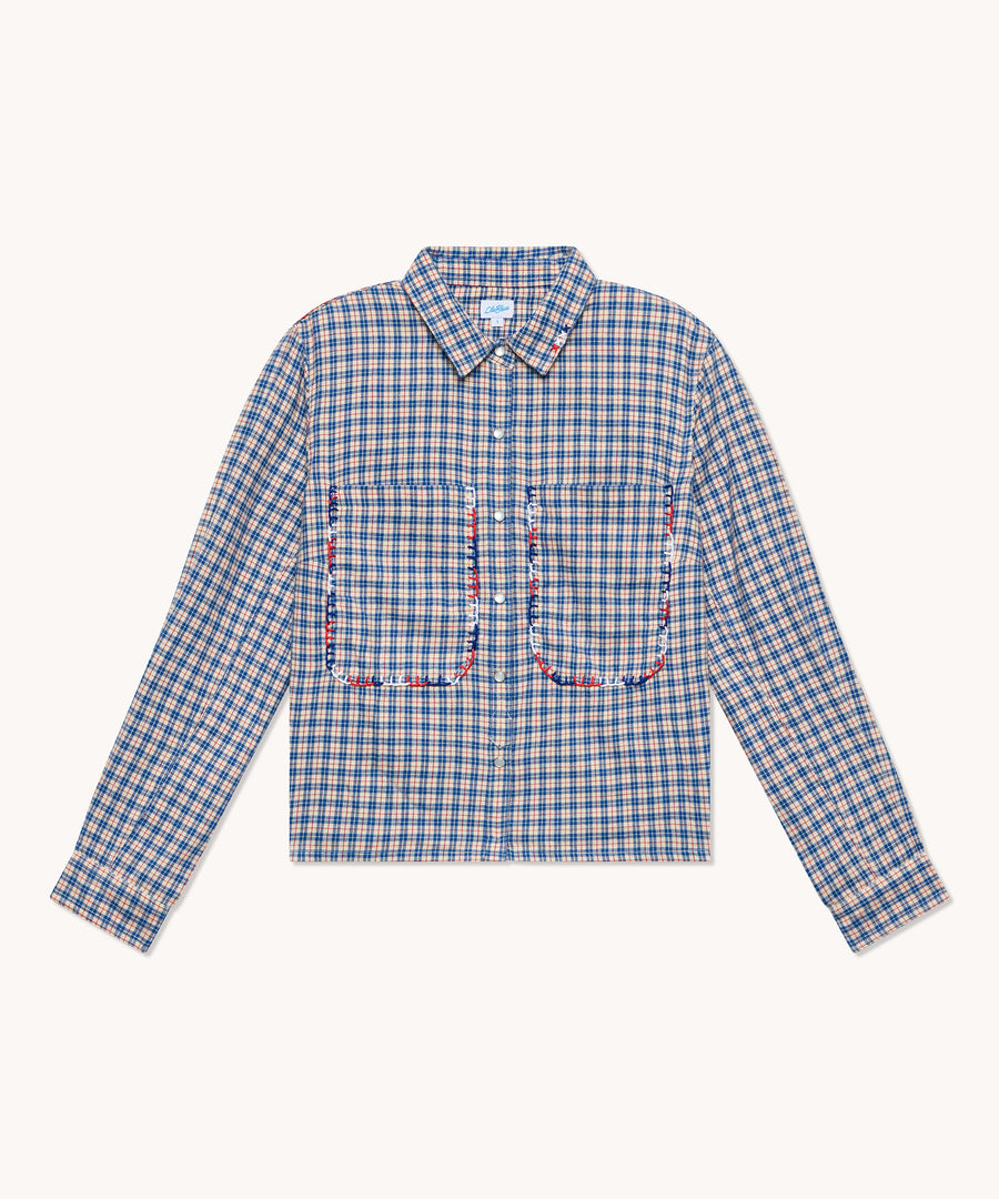 Chemise femme L'Île Bleue Frédérique carreaux bleu et rouge, vue principale