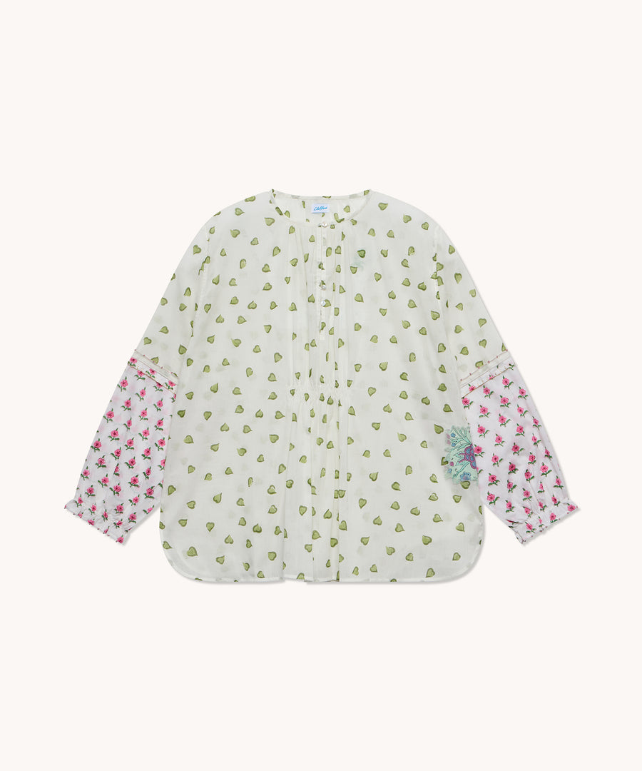 L'ÎLE BLEUE - BLOUSE FEMME HORTENSE EN COTON VERT ET ROSE