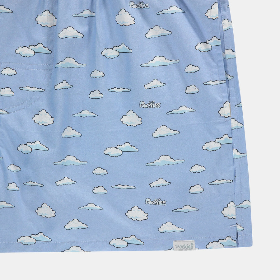 Boxer Pockies Blue Clouds bleu en coton bio, vue de détail