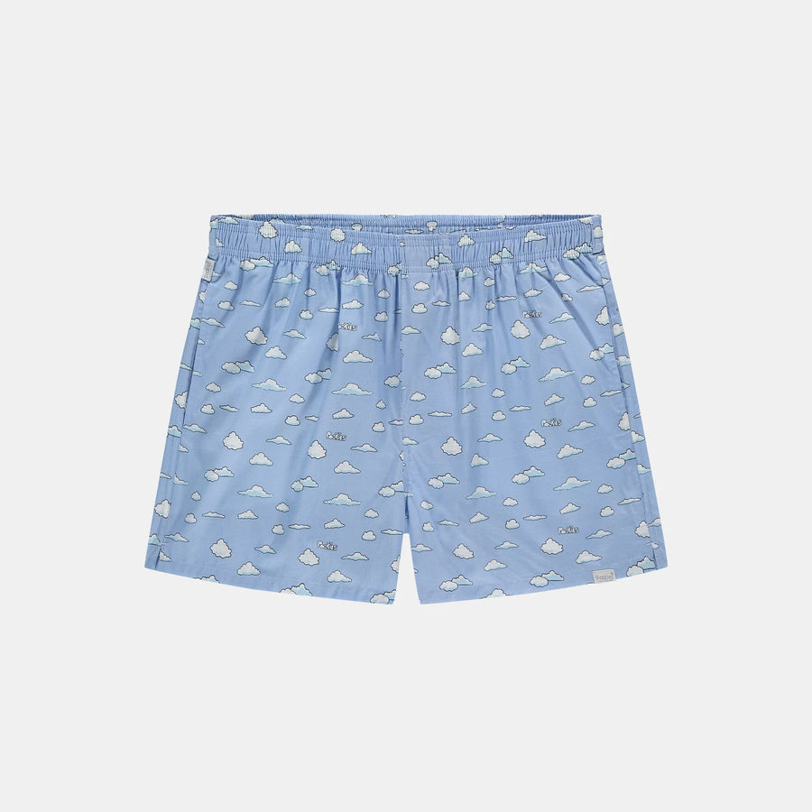 Boxer Pockies Blue Clouds bleu en coton bio, vue principale