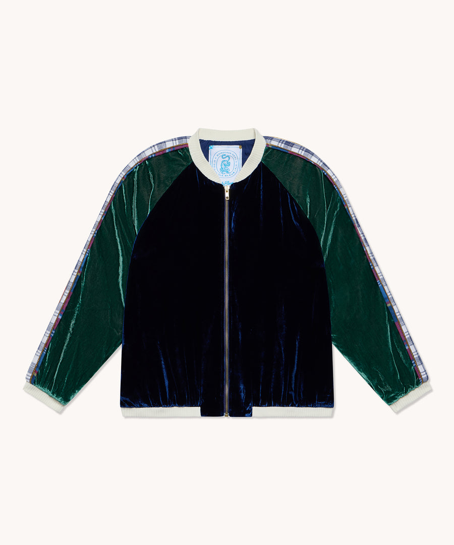 Bombers L'Île Bleue velours de soie bleu et vert, deuxième vue