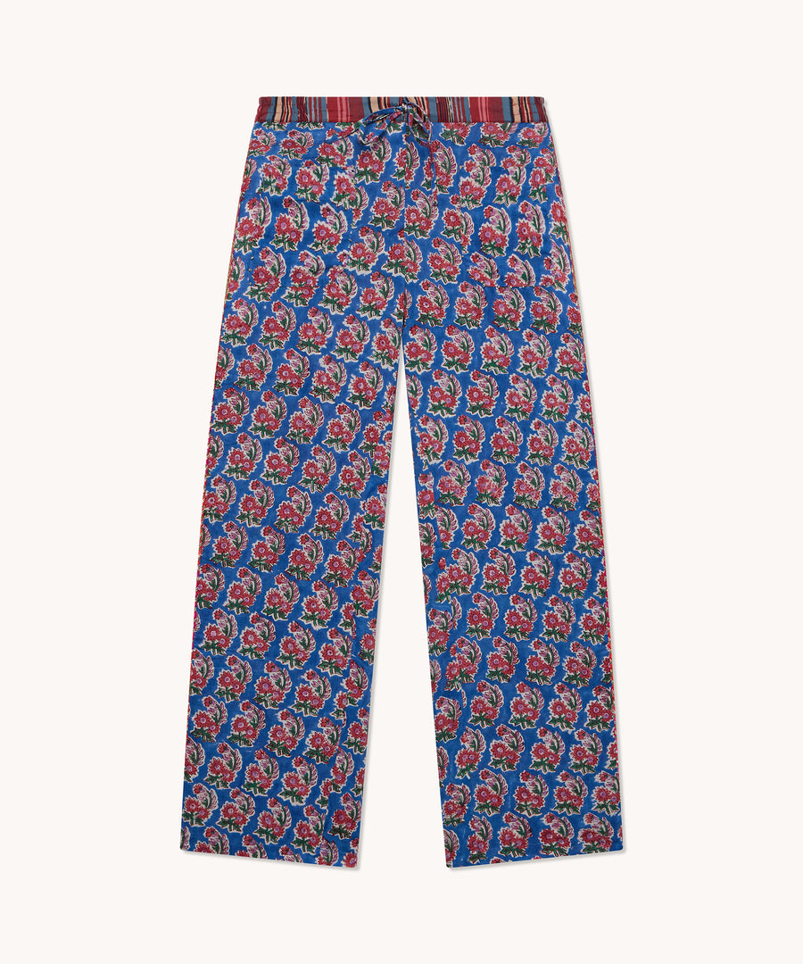 L'ÎLE BLEUE - Pantalon Femme New Boubou Callot Block Print fleuri rouge & bleu
