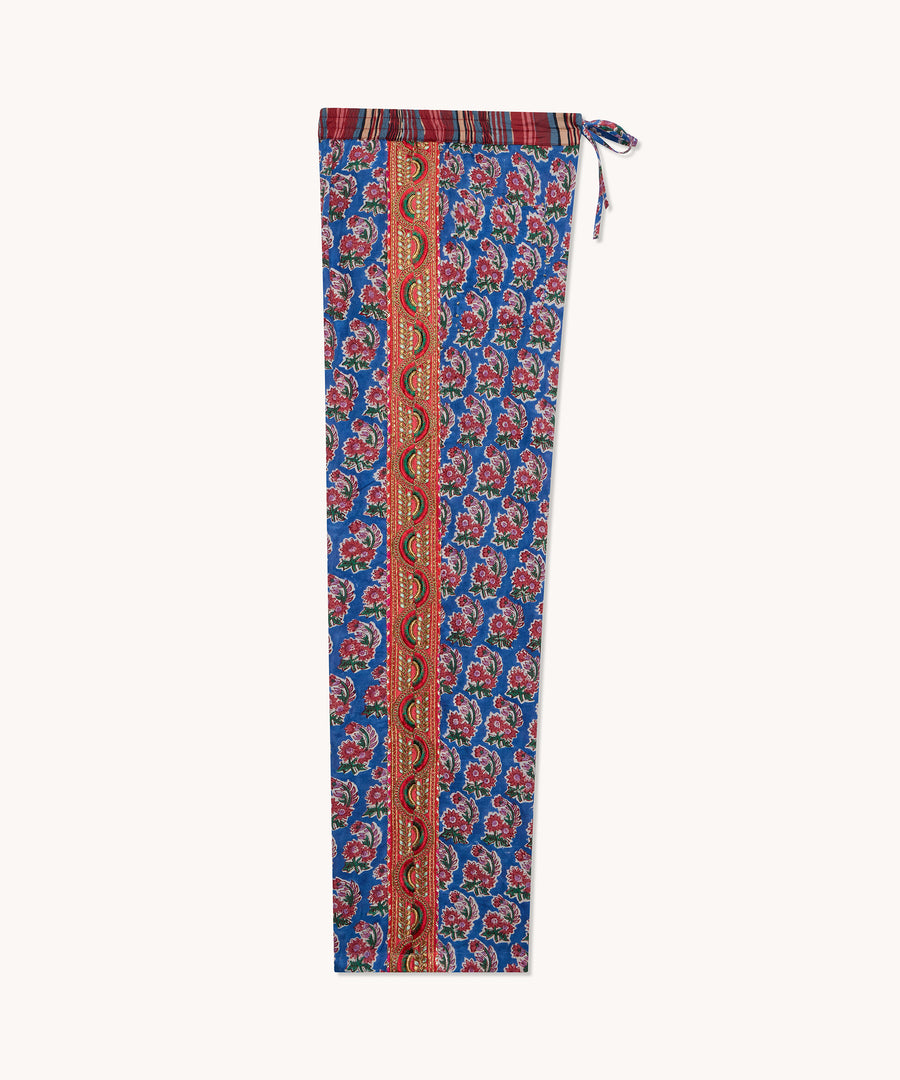L'ÎLE BLEUE - Pantalon Femme New Boubou Callot Block Print fleuri rouge & bleu