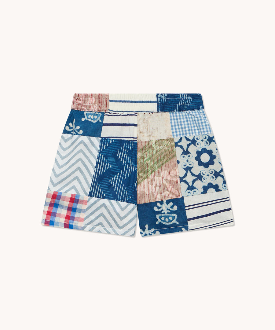 L'ÎLE BLEUE - Short Garcon Patchwork Bleu Indigo
