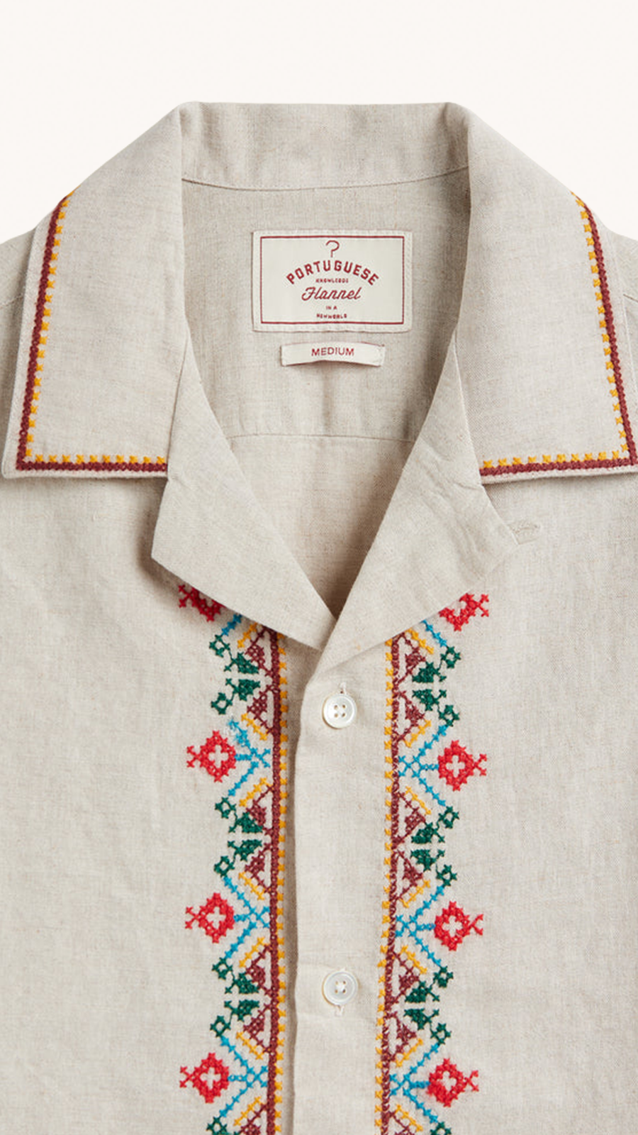 PORTUGUESE FLANNEL - CHEMISETTE À BRODERIES FOLCLORE BEIGE
