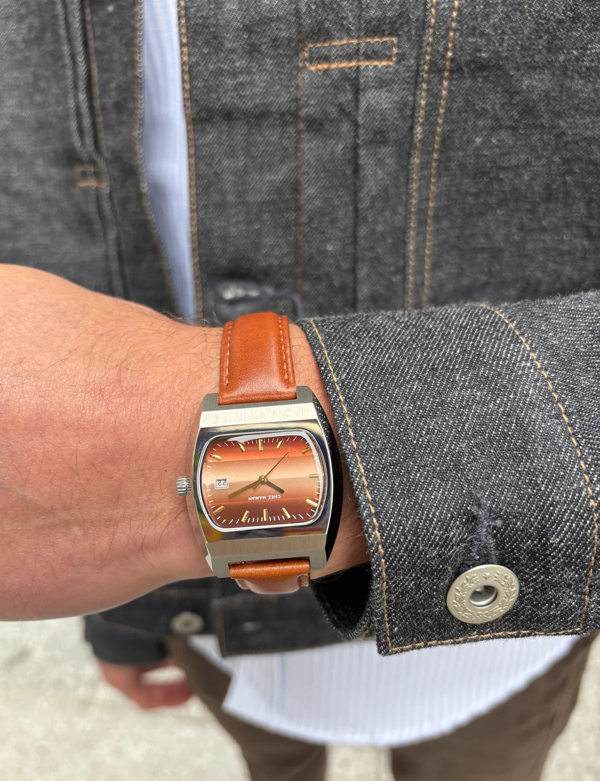 Montre Chez Maman Magnum Copper Sunrise cuir marron, troisième vue