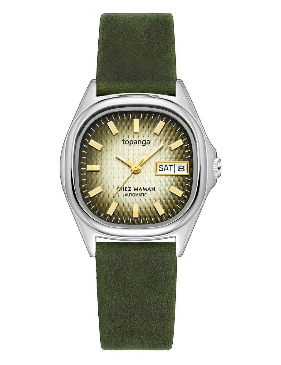 Montre Chez Maman Topanga Green Silver cuir kaki, vue principale