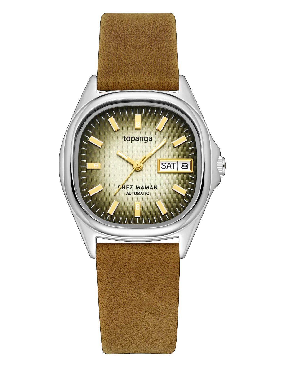 Montre Chez Maman Topanga Green Silver cuir tan, vue principale