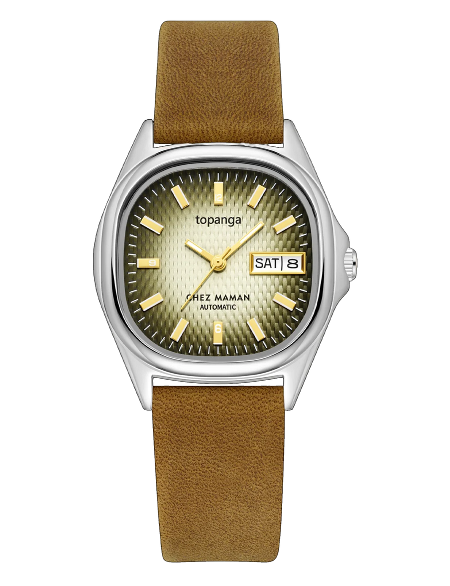 Montre Chez Maman Topanga Green Silver cuir tan, vue principale