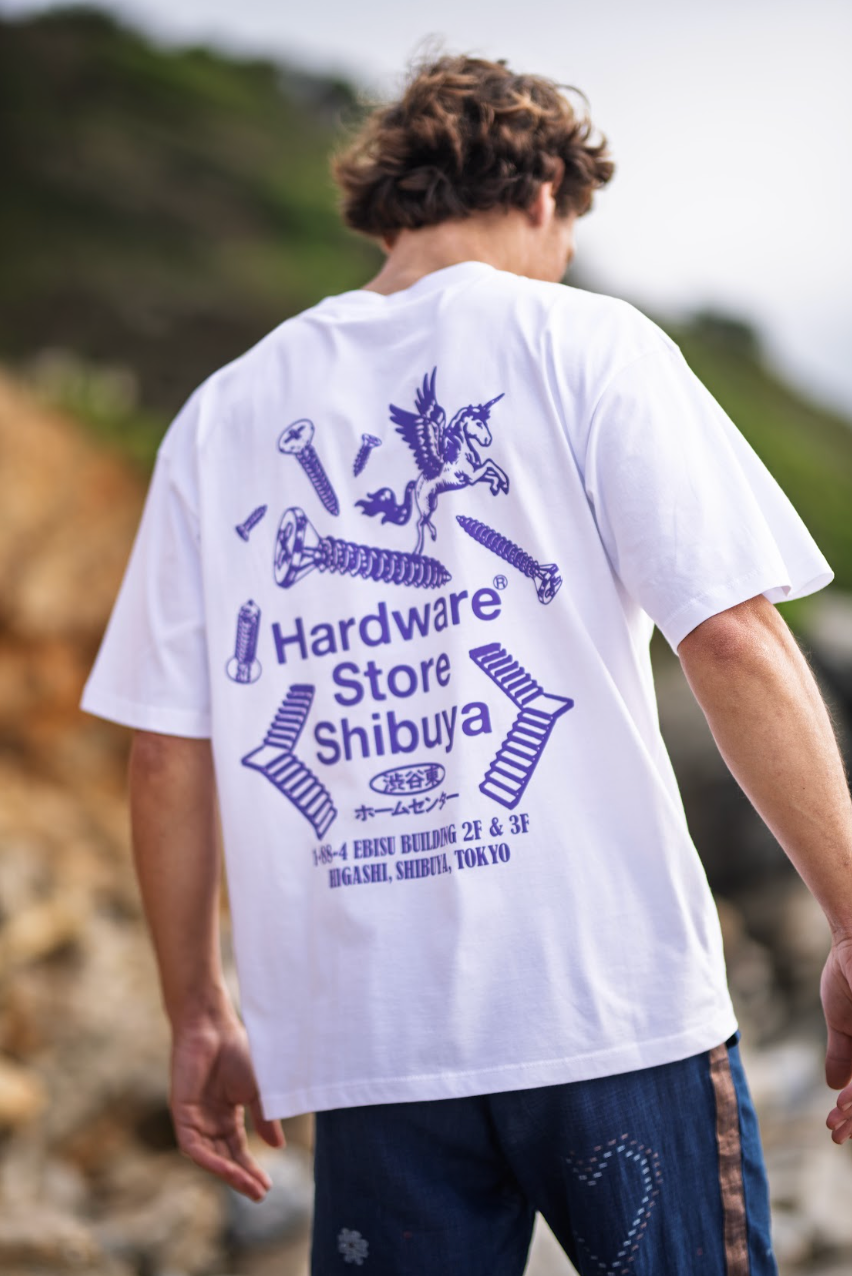 EDWIN - TEE-SHIRT MANCHE COURTE HARDWARE STORE SHIBUYA BLANC ET VIOLET