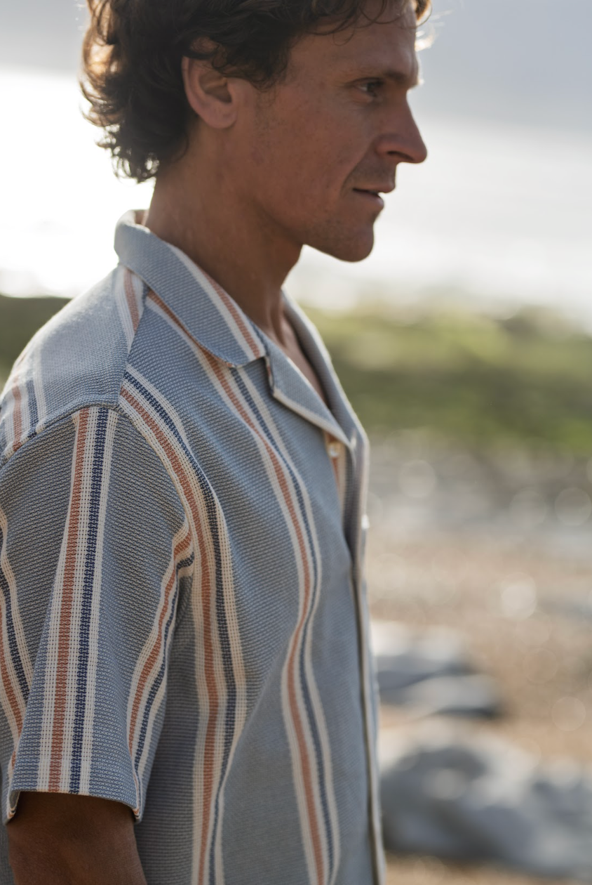 PORTUGUESE FLANNEL - BLUE AND BEIGE STRIPED SHIRT