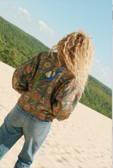 L'ÎLE BLEUE -  Blouson Jim Paon Kantha Vert Sherpa