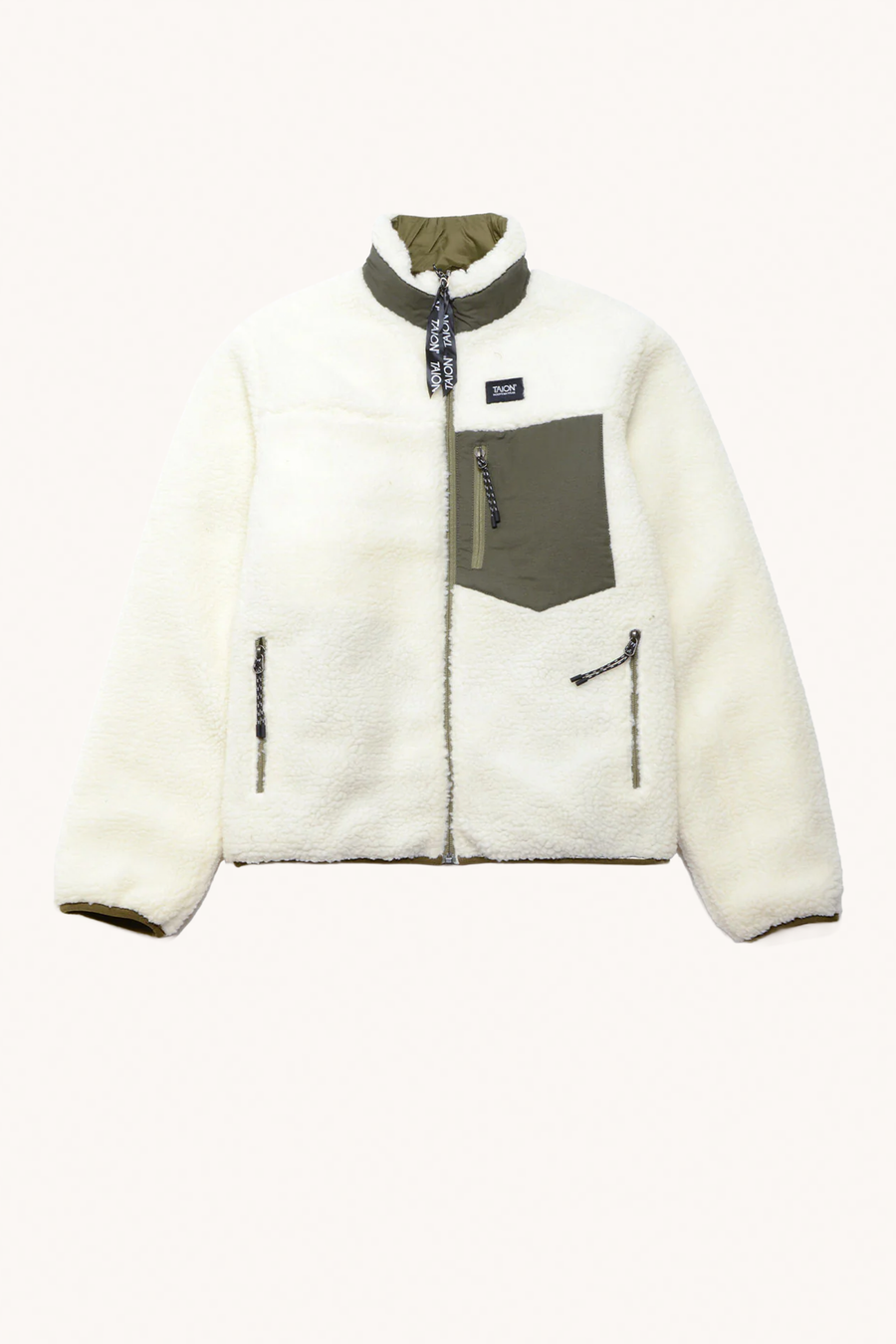 TAION - Reversible Boa Jacket Olive Ivory