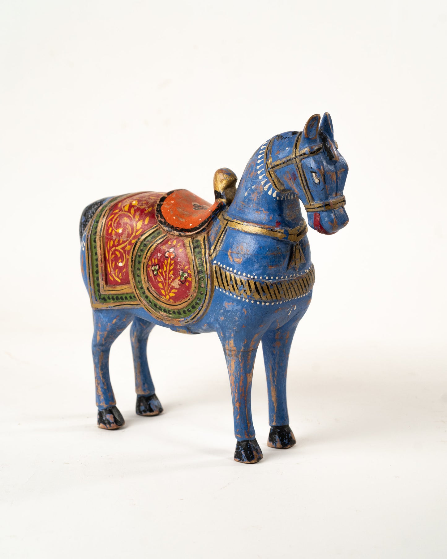 L'ÎLE BLEUE - CHEVAL EN BOIS PEINT MAINS 1